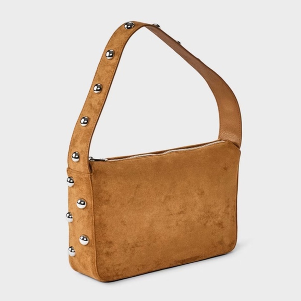 NWT  Faux Suede Studded Shoulder Bag in Brown